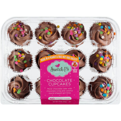 Chocolate Cupcakes With Chocolate Icing And Colorful Round-Shaped Sprinkles